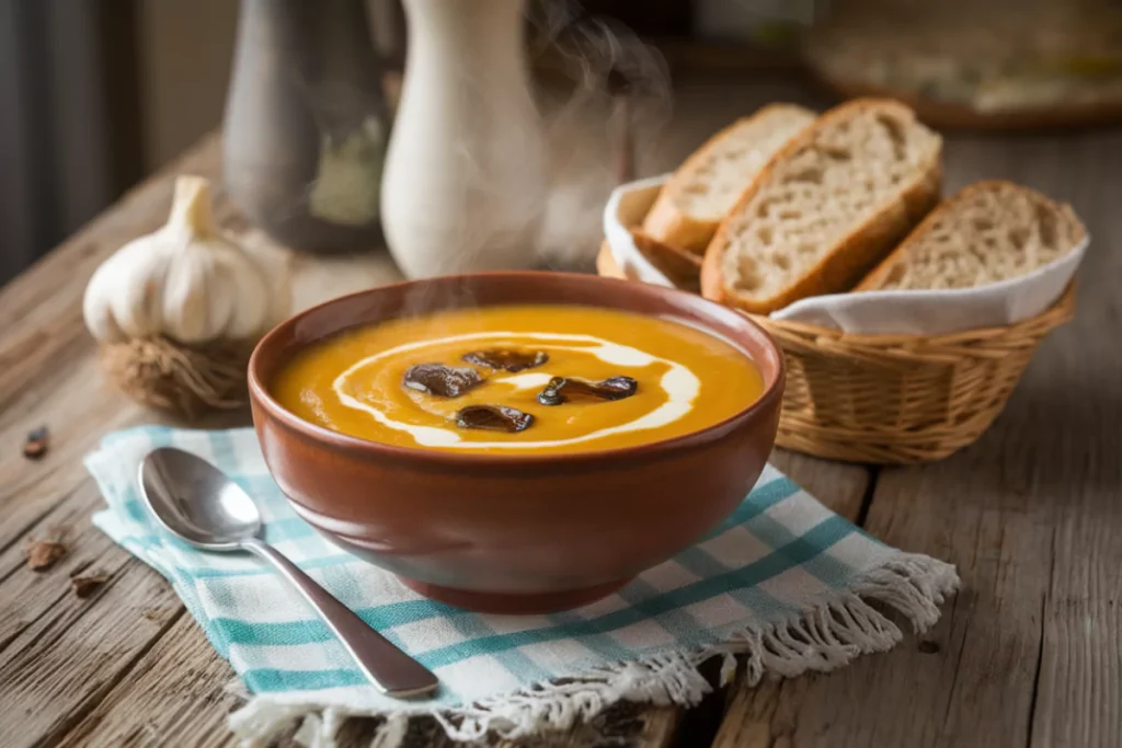 Velouté de courge et ail noir