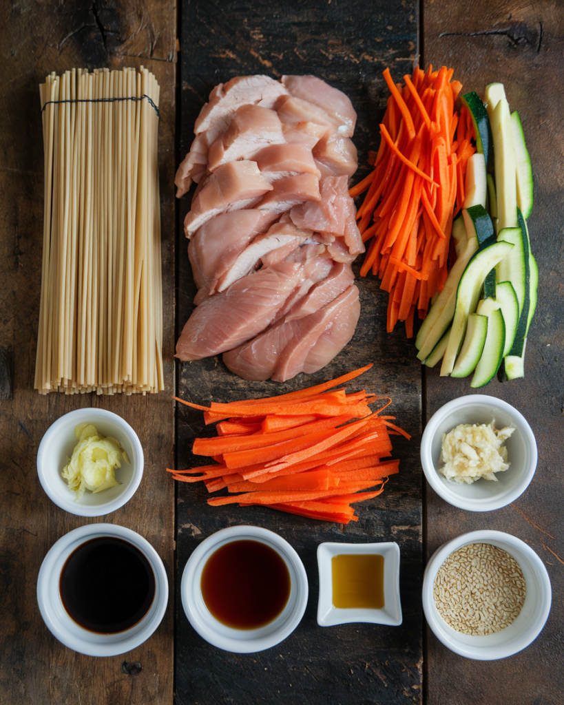 Les Ingrédients Clés De La Recette Nouilles Sautées au Poulet