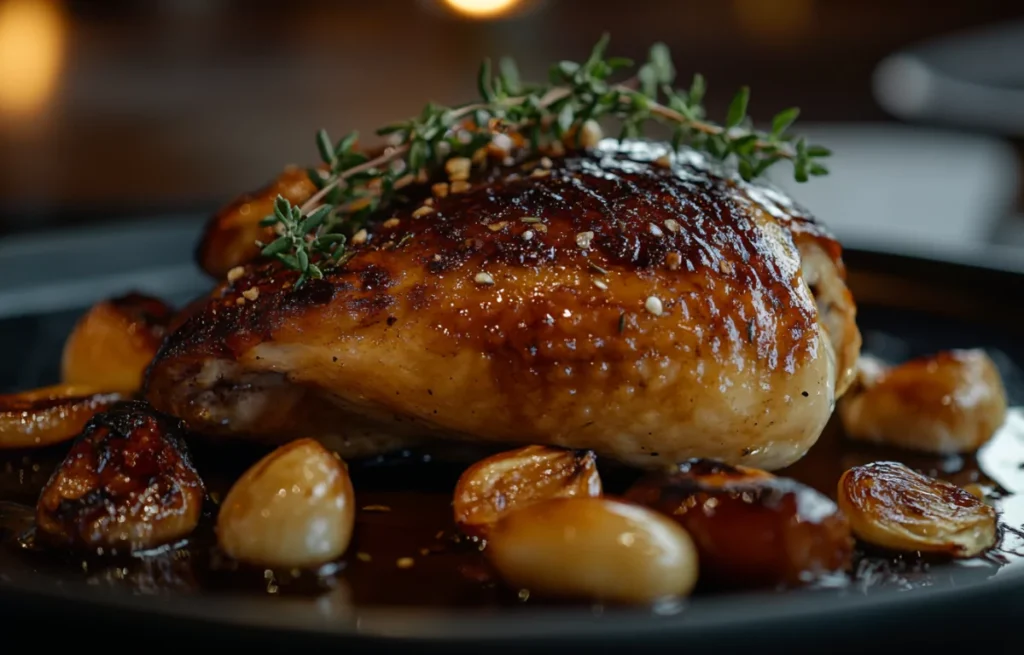 Pintade Rôtie aux Herbes et Ail Caramélisé